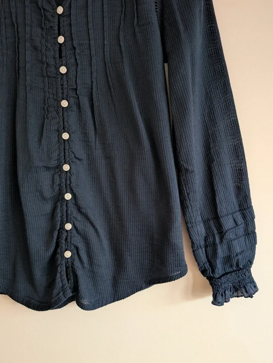 Quince Organic Textured Cotton Peasant Blouse 5
