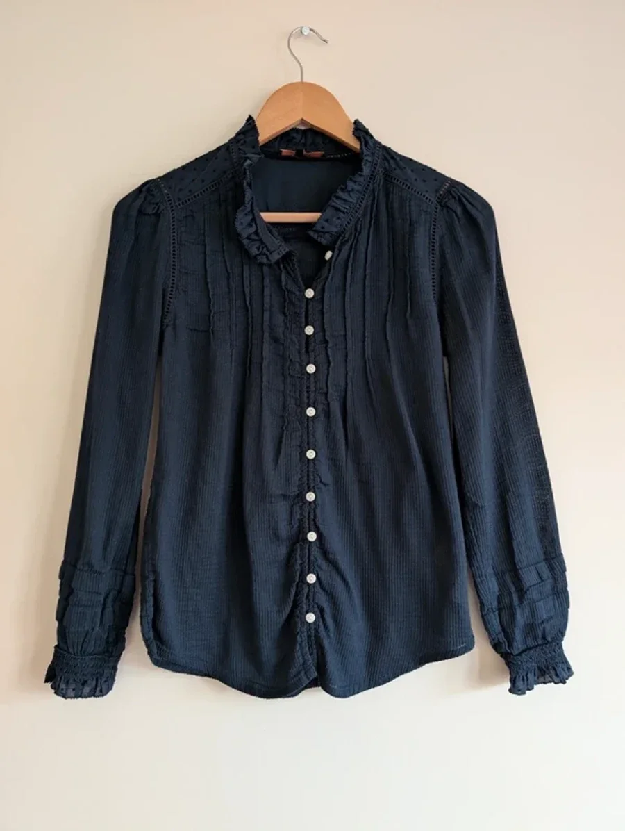Quince Organic Textured Cotton Peasant Blouse 1